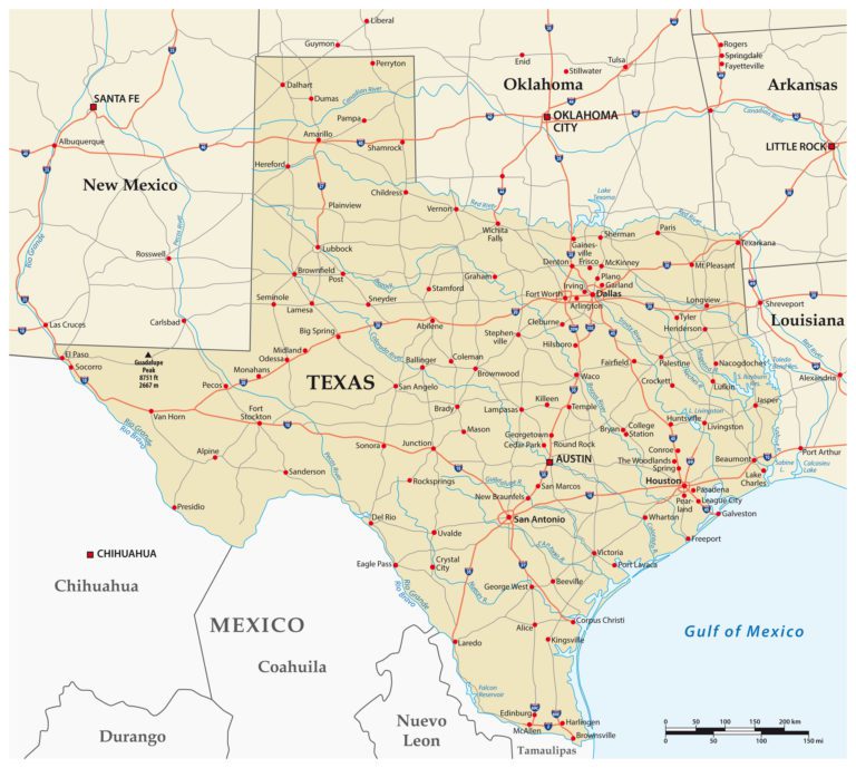 vector road map of the US state of Texas